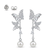 Elegant 925  Silver Drop Earrings with Sparkling Butterfly Design