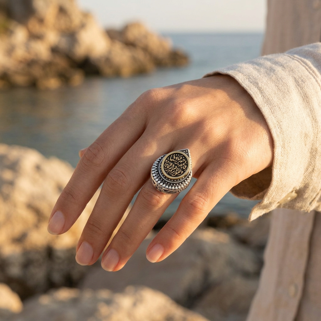 925 Silver Ring Engraved with "Fallahu Khairun Hafizan Wa Huwa Arham Al-Rahimeen"