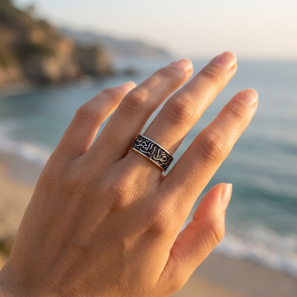 925 Silver Ring Engraved with "Nazar Al-Moheb Ela Al-Moheb Salam"
