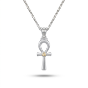 Silver Pharaonic Ankh Pendant Necklace with Gold Stone 925 Silver