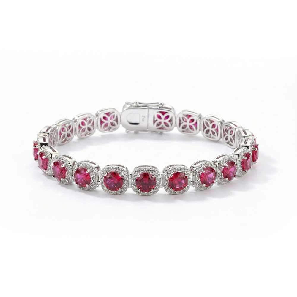 925 Sterling Silver Bracelet with Red Stones