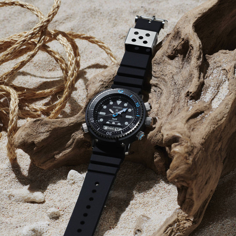 Seiko Prospex Black Dial with Blue Details and Black Silicone Strap Men's Watch