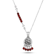 925 Silver “Happiness” Necklace with Dangling Red Agate Beads