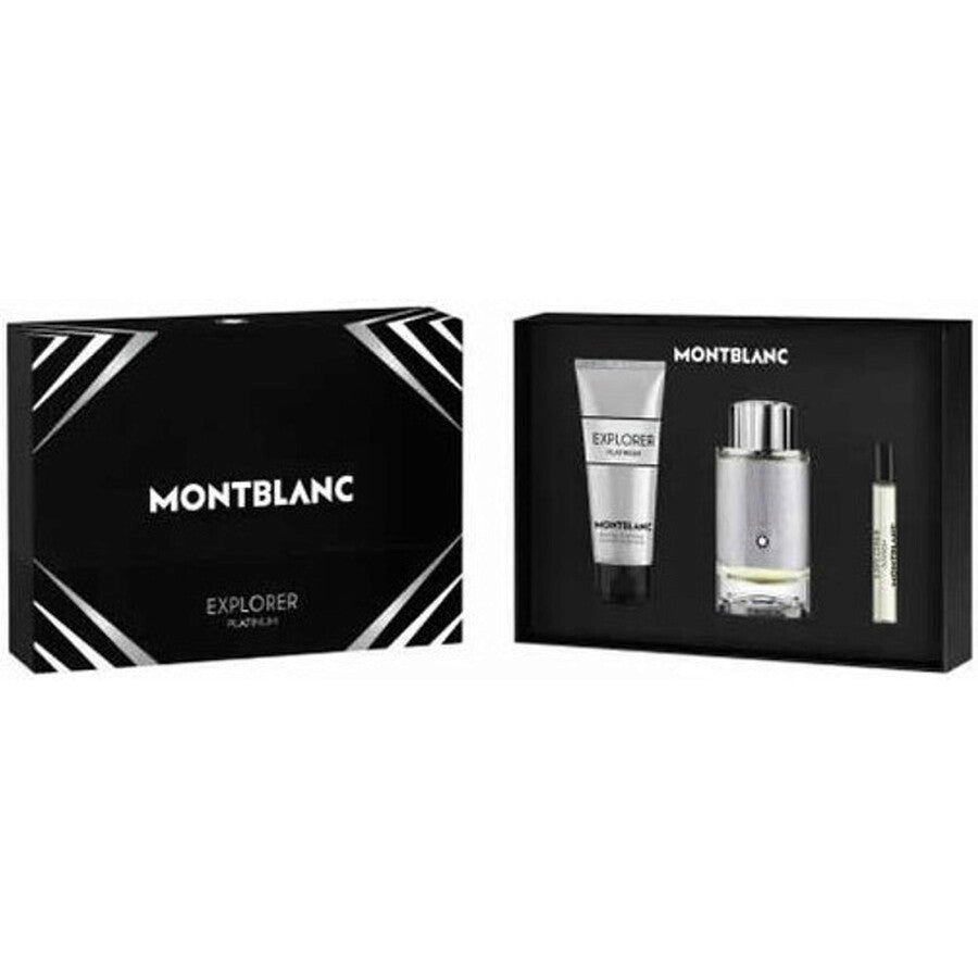 طقم عطر إكسبلورر بلاتينيوم للرجال من مونت بلانك – أو دو بارفان 100مل + 7.5مل + جل استحمام 100مل