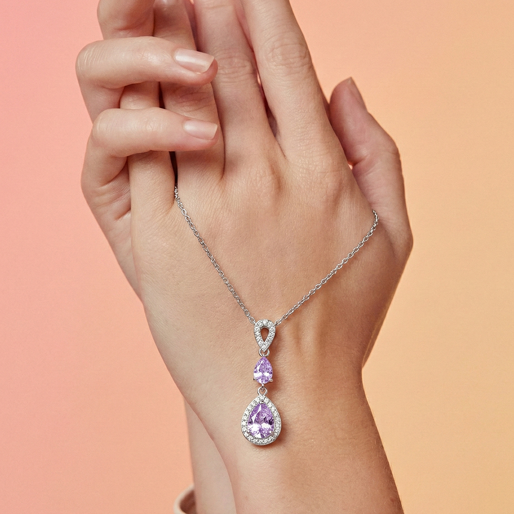 925 Silver Necklace with a Purple Stone