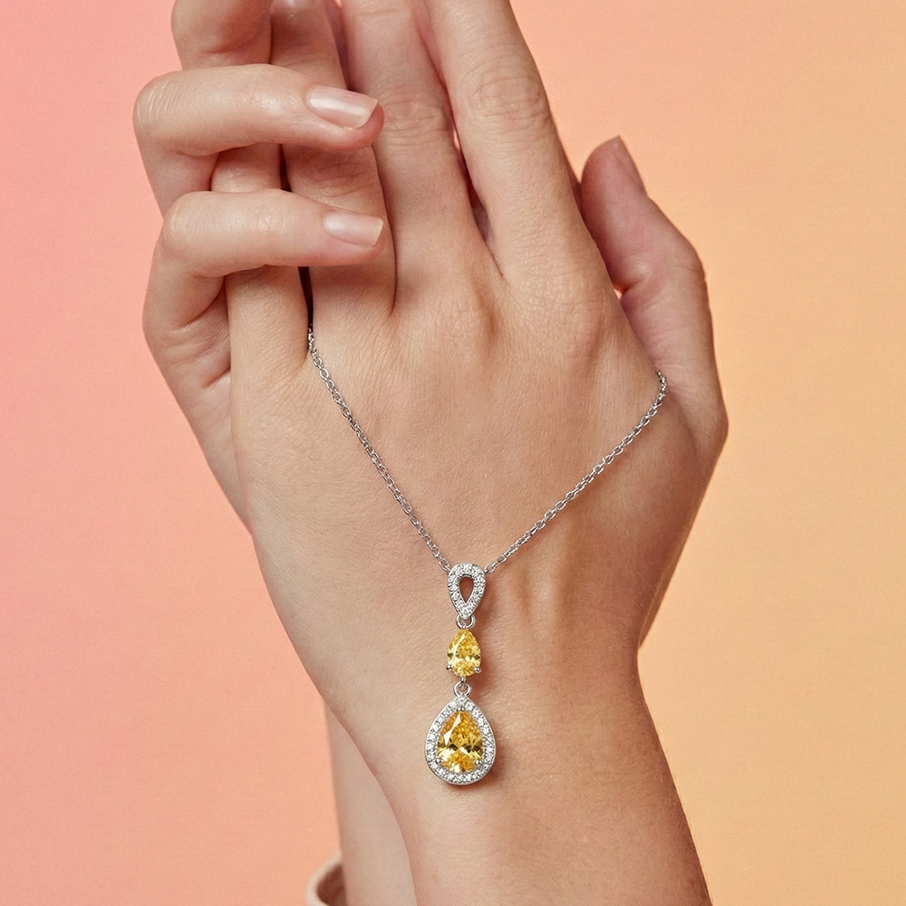 925 Silver Necklace with a Yellow Stone
