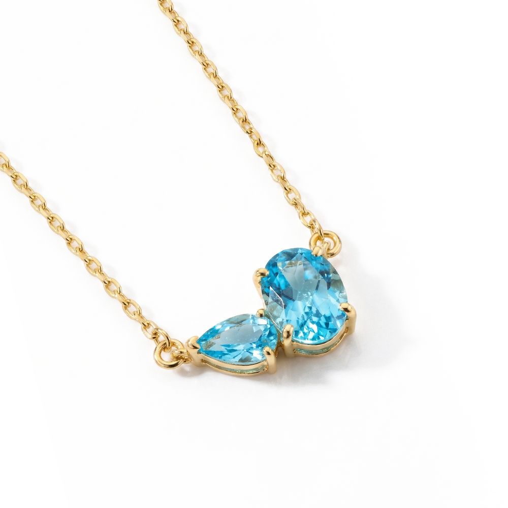 عقد فضة أنيق بفص أزرق سماوي مزدوج