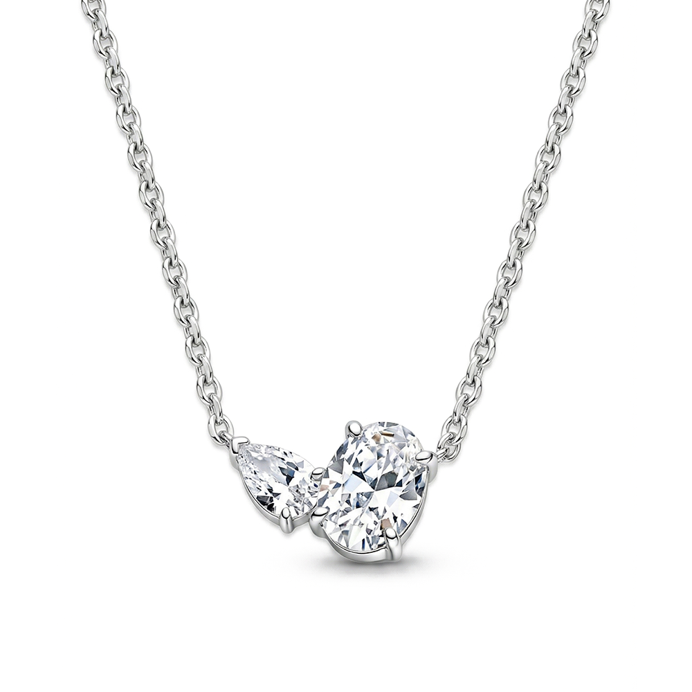 عقد فضة أنيق بفص شفاف مزدوج