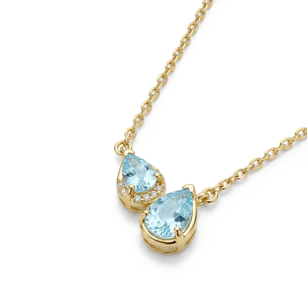 عقد فضة عيار 925 بفص أزرق سماوي مزدوج- مطلي ذهب