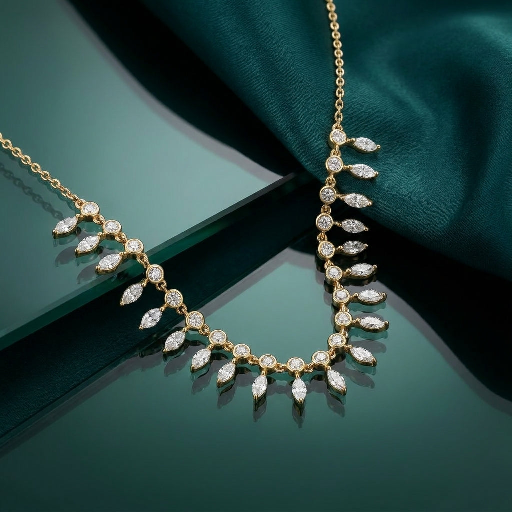 Gold-Plated 925 Silver Necklace with Marquise-Shaped Sparkling Stones