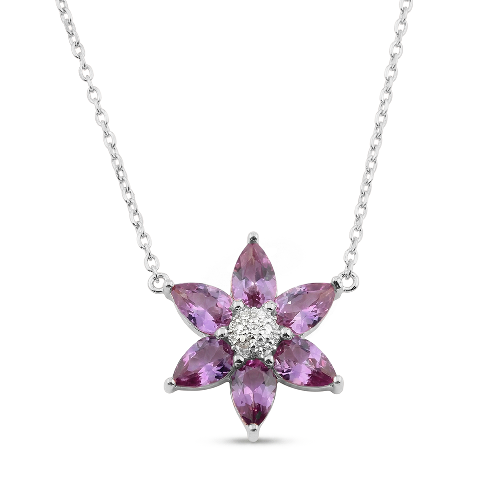 عقد فضة 925 بفصوص بنفسجي شكل زهرة