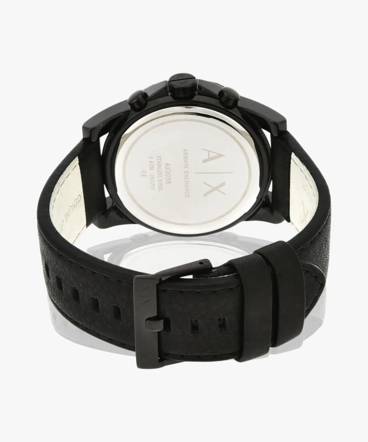 Armani Exchange Men's Chronograph Watch – Black Dial with Black Leather Strap