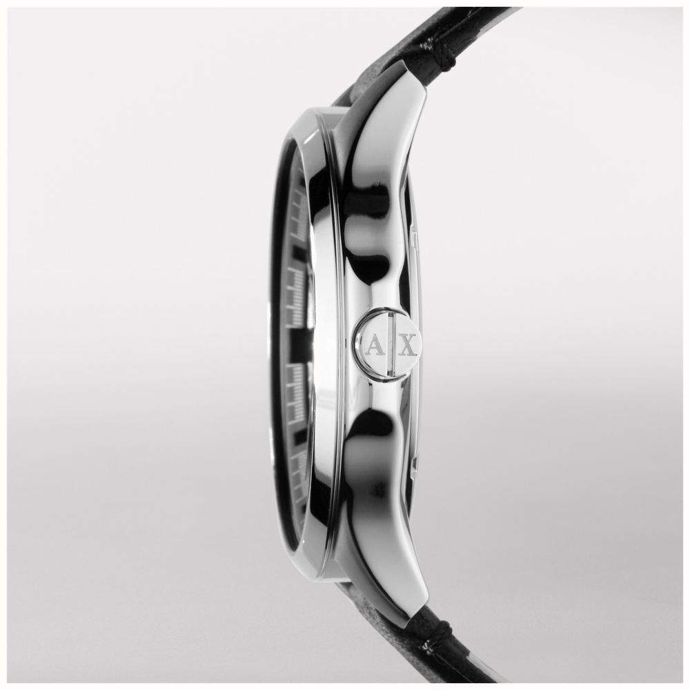 Armani Exchange Men's Analog Watch – Black Dial with Black Leather Strap