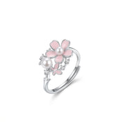 925 Silver Ring "Pink Flowers and Pearls"