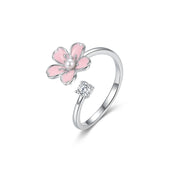 925 Silver Pink Flower Ring with a Sparkling Zircon Stone