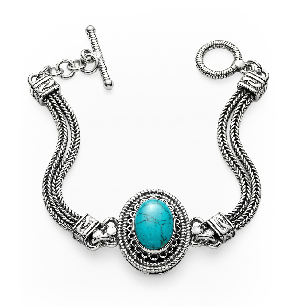 925 Silver Bracelet with Arabic-Style Design and Turquoise Stone