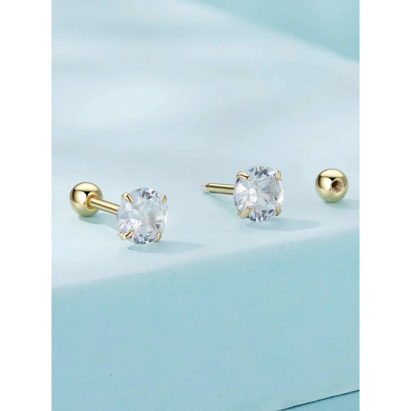 حلق فضة عيار 925 مطلي ذهب بفص زركون شفاف