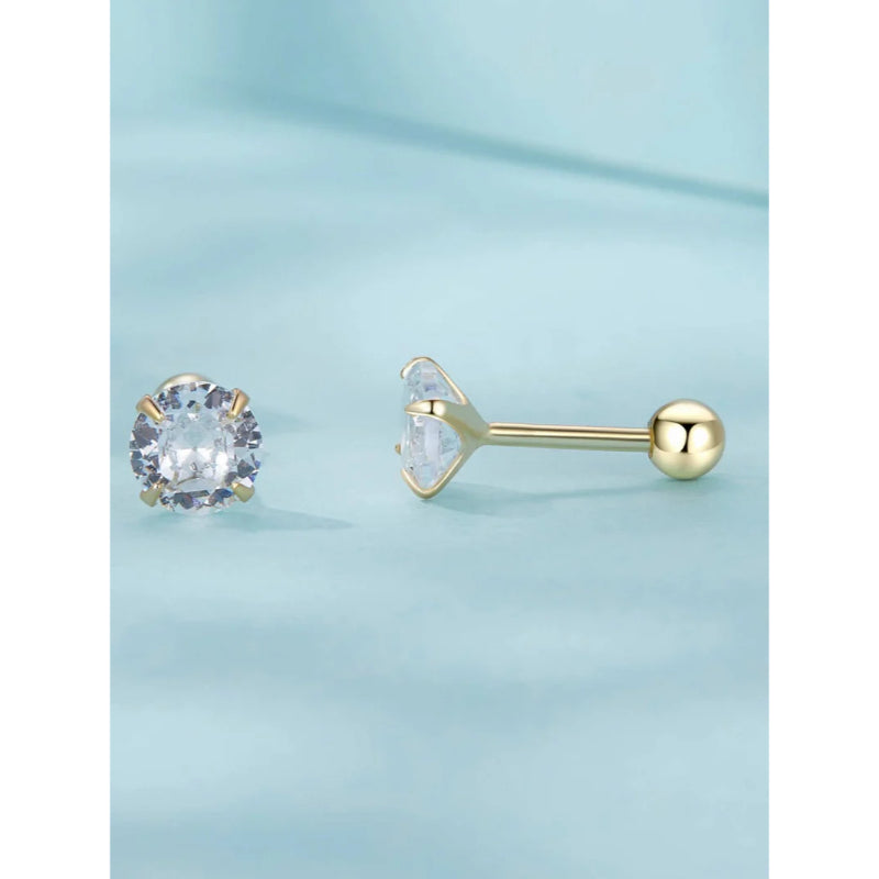 حلق فضة عيار 925 مطلي ذهب بفص زركون شفاف