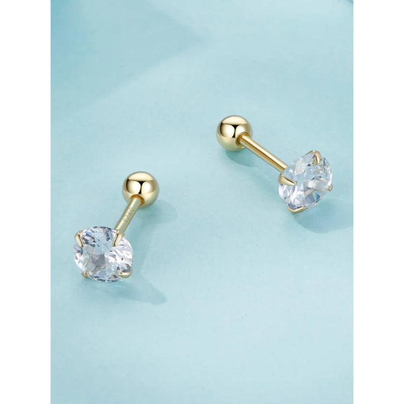 حلق فضة عيار 925 مطلي ذهب بفص زركون شفاف