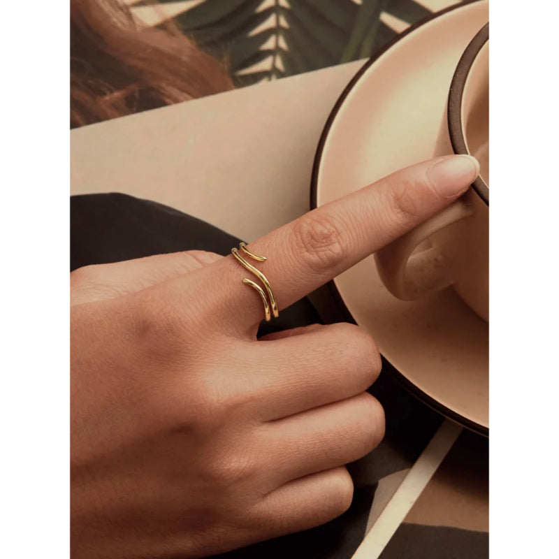 خاتم متعدد الطبقات فضة عيار 925 - مطلي ذهب