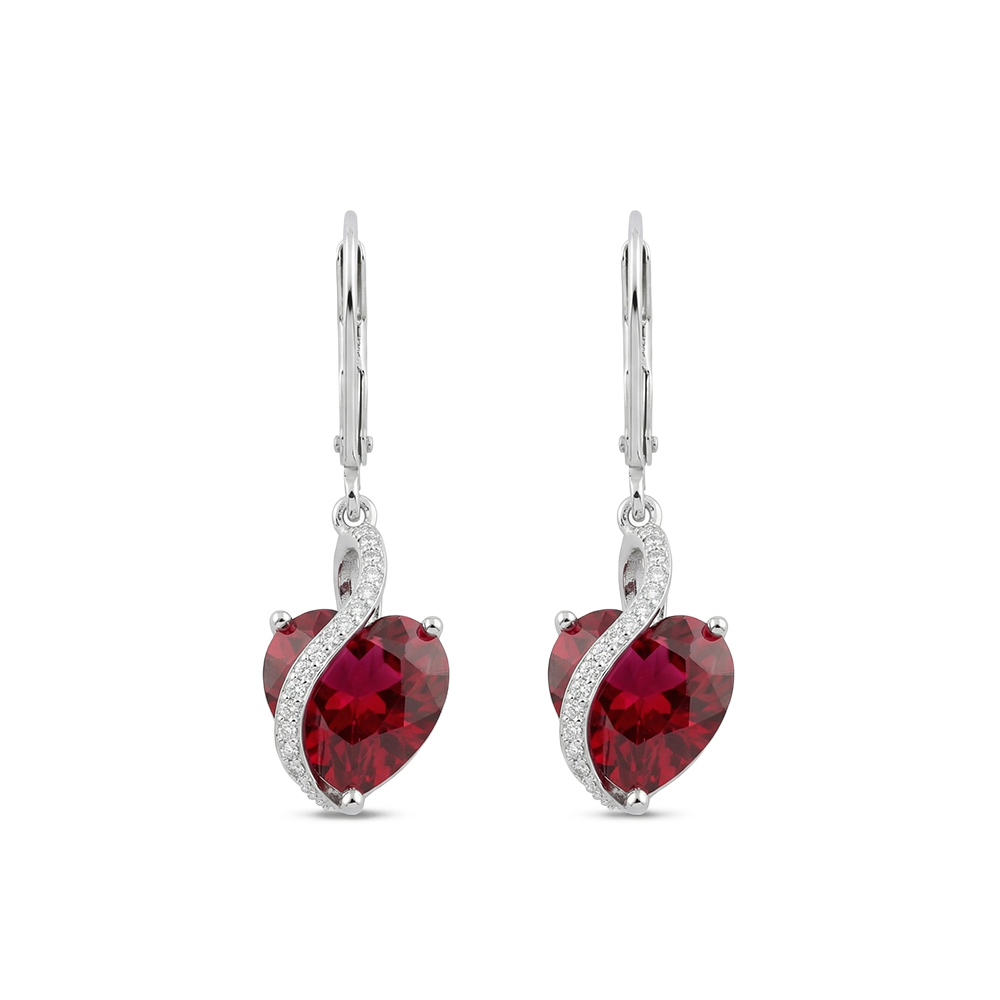 حلق قلب أحمر وفصوص لامعه فضة 925