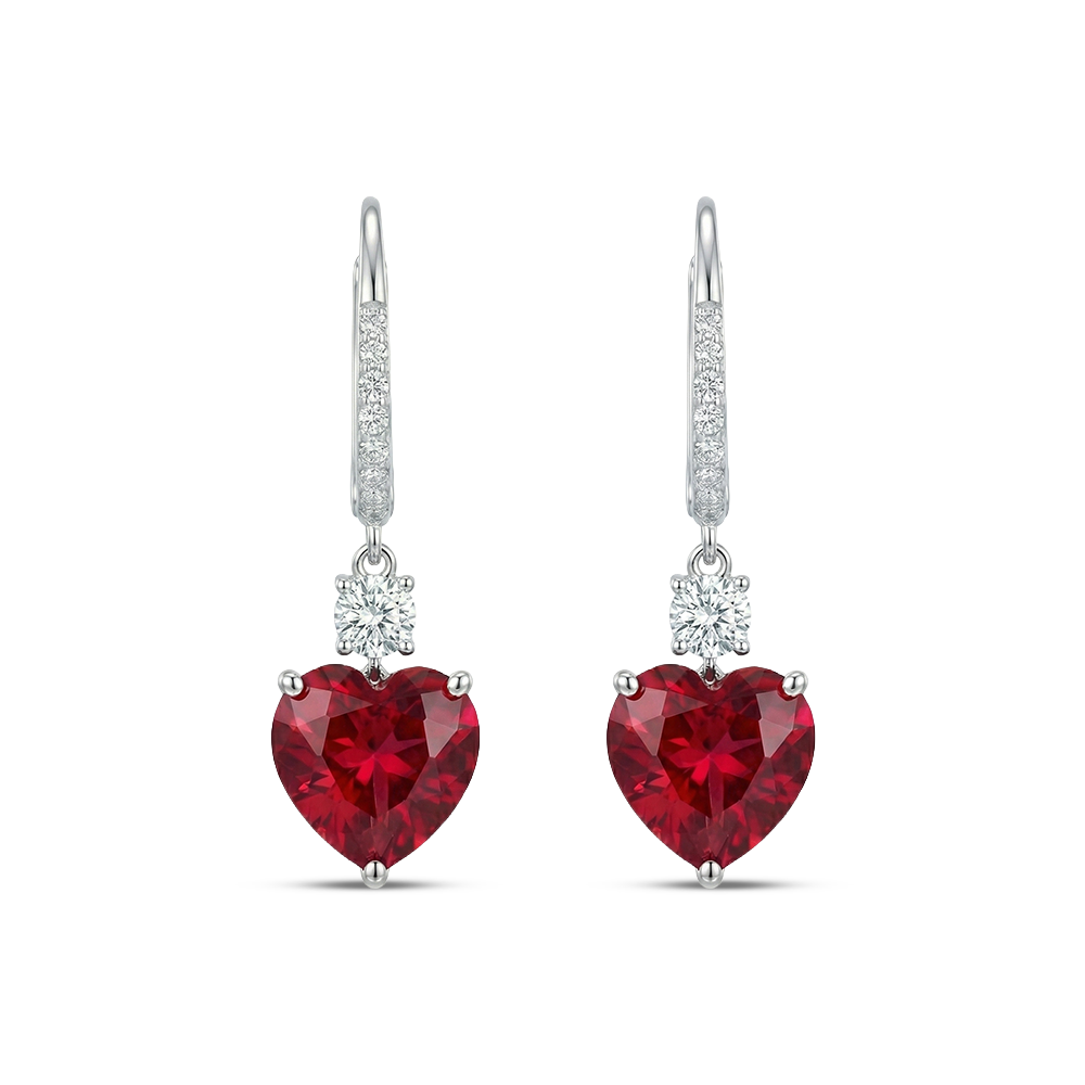 حلق فضة 925 قلب أحمر متدلّي