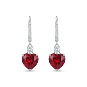 925 Silver Red Heart Drop Earrings