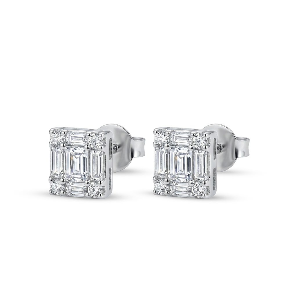 حلق فضة 925 مربع مرصّع بفصوص لامعة