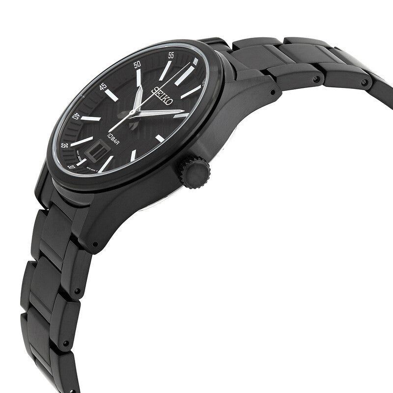 Seiko Black Dial Black Stainless Steel Bracelet Men's Watch