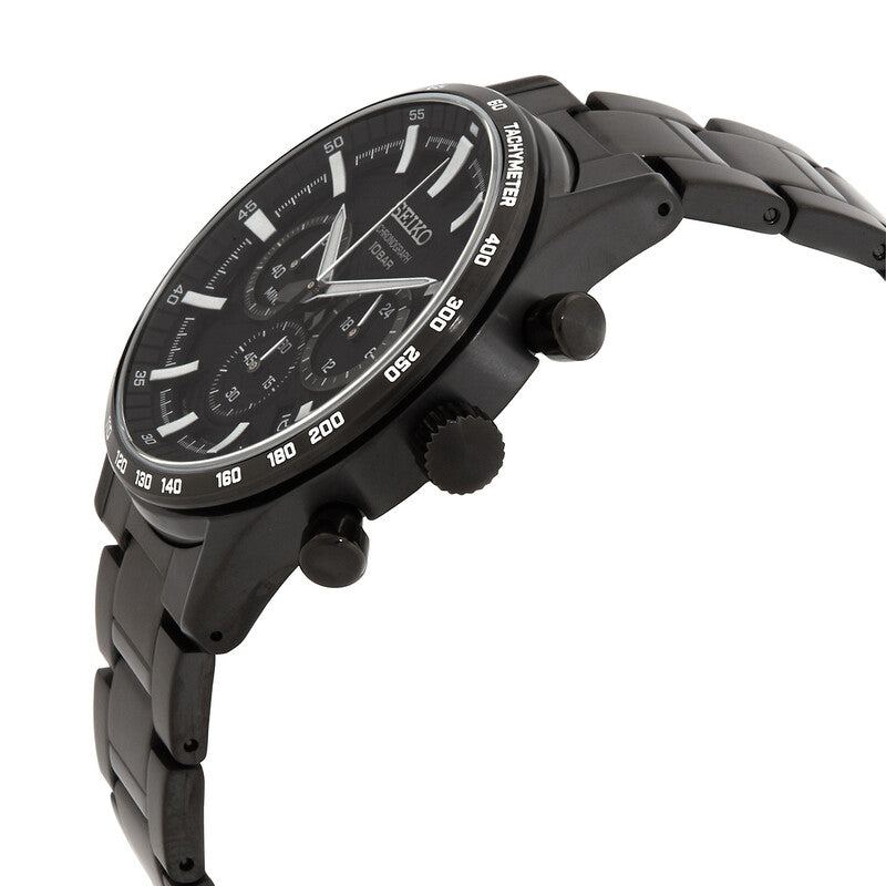 Seiko Chronograph Black Dial Black Stainless Steel Men's Watch