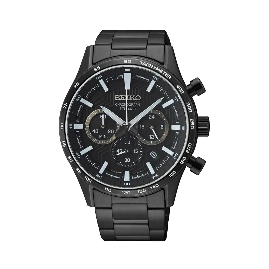 Seiko Chronograph Black Dial Black Stainless Steel Men's Watch