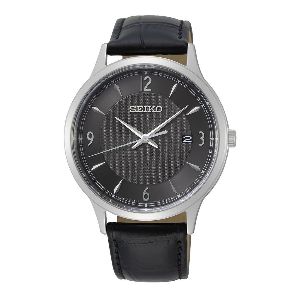 Seiko Black Dial Black Leather Strap Men's Watch