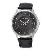 Seiko Black Dial Black Leather Strap Men's Watch
