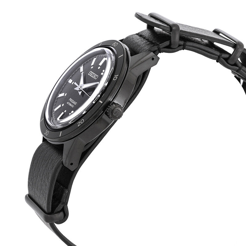Seiko Presage Black Dial Black Leather Strap Men's Watch