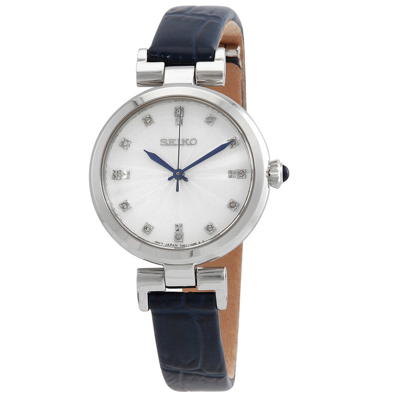 Seiko White Dial Blue Leather Strap Women's Watch