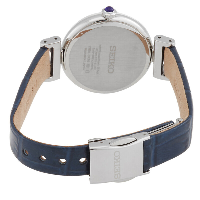 Seiko White Dial Blue Leather Strap Women's Watch