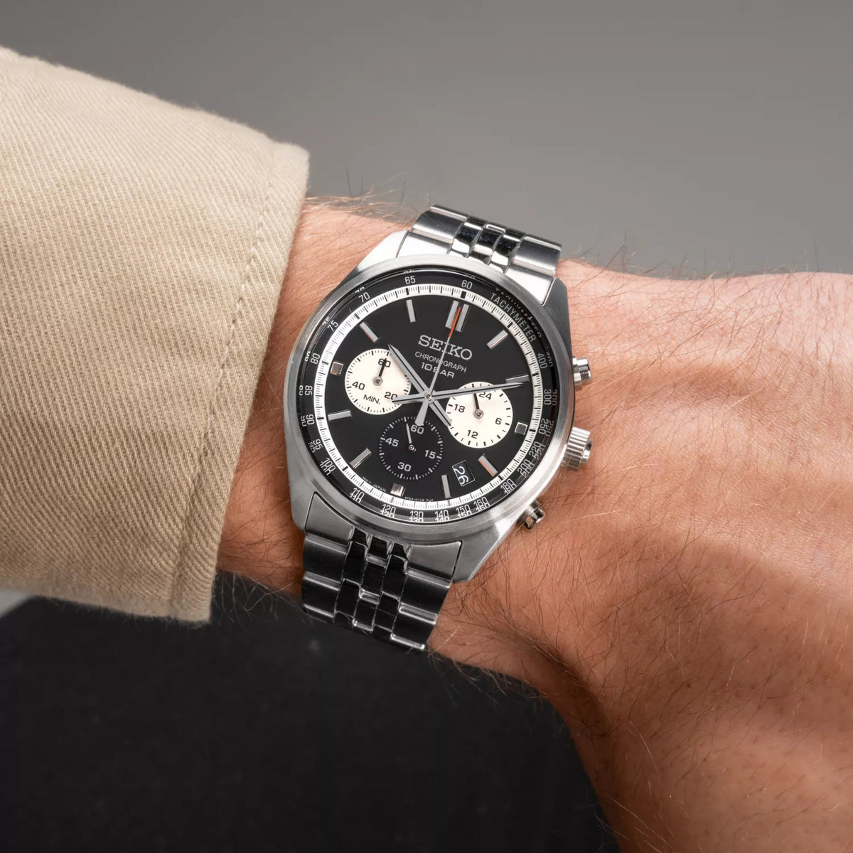 Seiko Black Dial Silver Stainless Steel Men's Watch