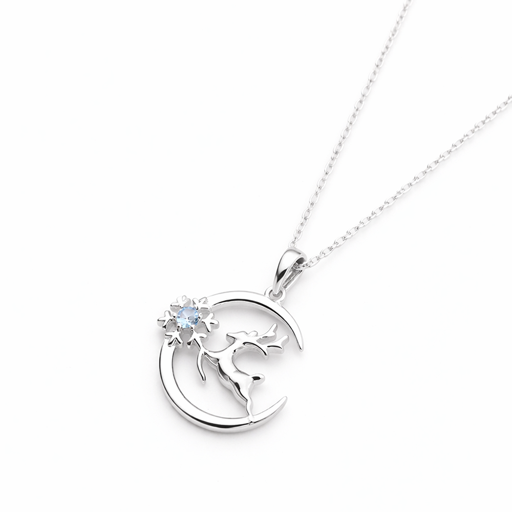 عقد فضة عيار 925 قمر وغزال بفص أزرق