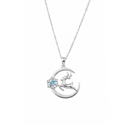 عقد فضة عيار 925 قمر وغزال بفص أزرق