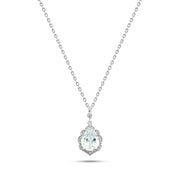 عقد فضة 925 دمعة بفص شفاف محاط بفصوص