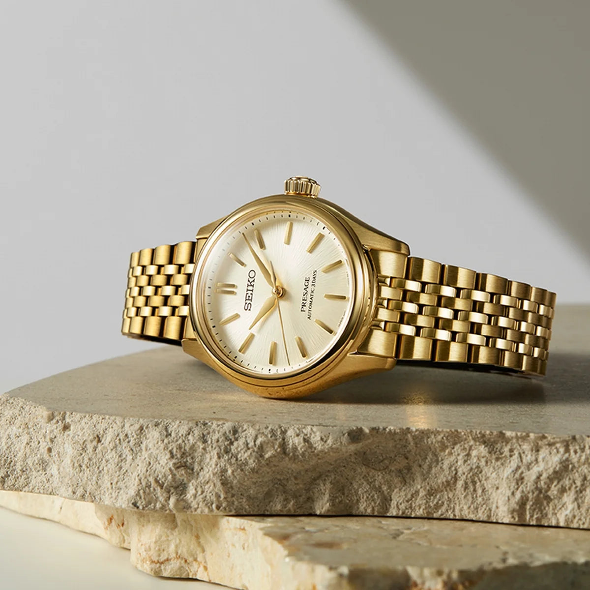 Seiko Presage Ivory Dial Gold Stainless Steel Bracelet Women's Watch
