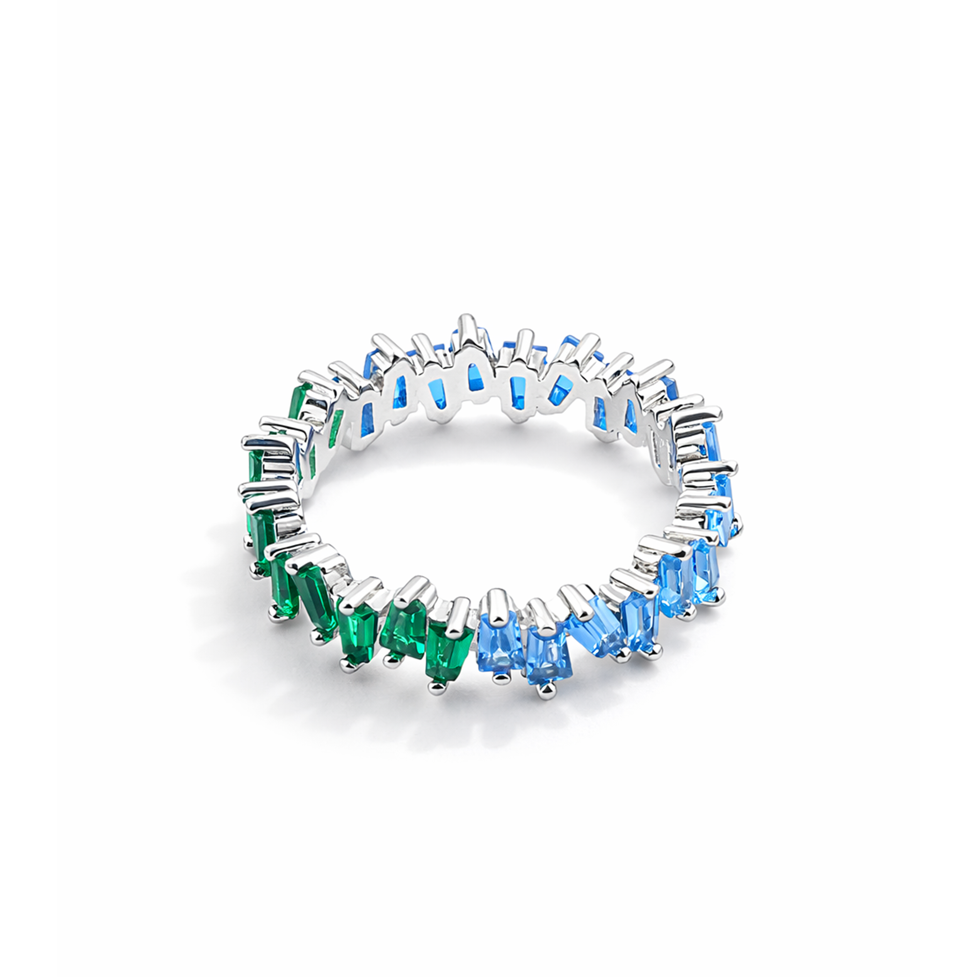 خاتم فضة عيار 925 بتصميم إيتيرنيتي وفصوص خضراء وزرقاء