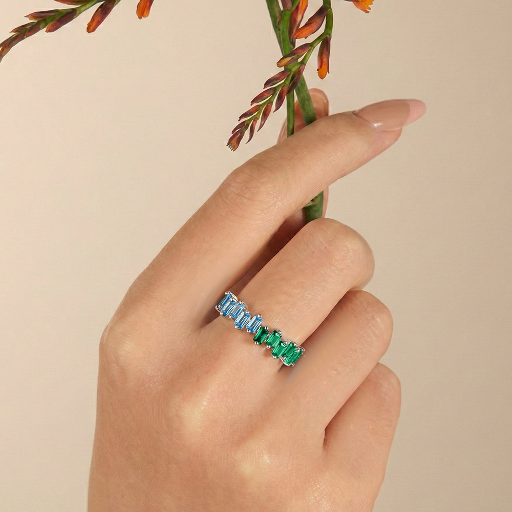 925 Silver Eternity Ring with Green and Blue Stones