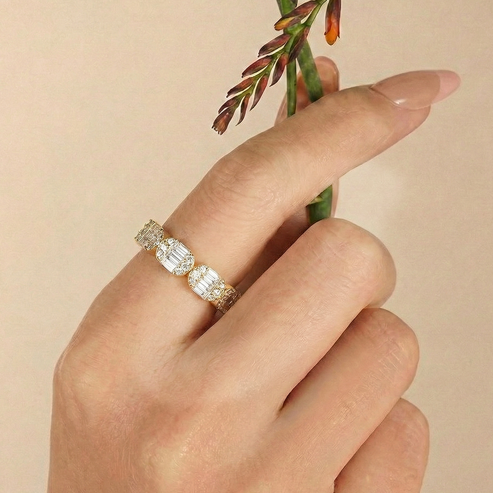 خاتم فضة 925 بتصميم فخم مرصع بفصوص لامعة