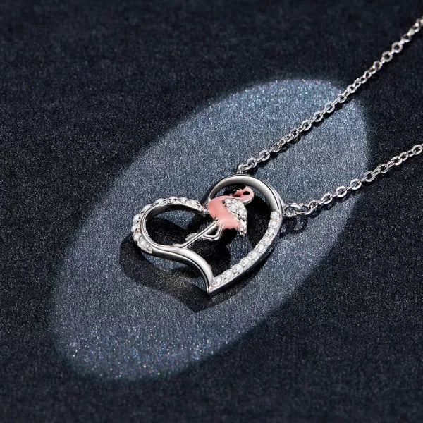 Flamingo Heart 925 Silver Necklace