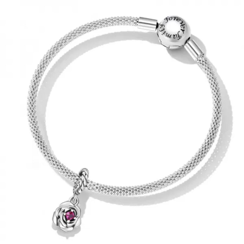 دلاية وردة فضة عيار 925 بحجر وردي لامع