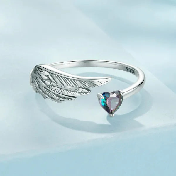 خاتم جناح وقلب فضة عيار 925