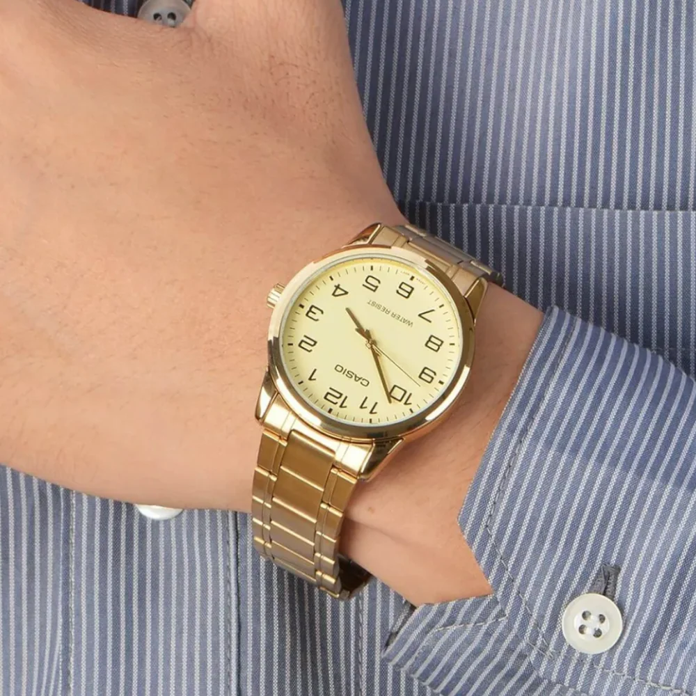 Casio Men's Analog Watch – Gold Dial, Gold-Tone Stainless Steel Case & Bracelet