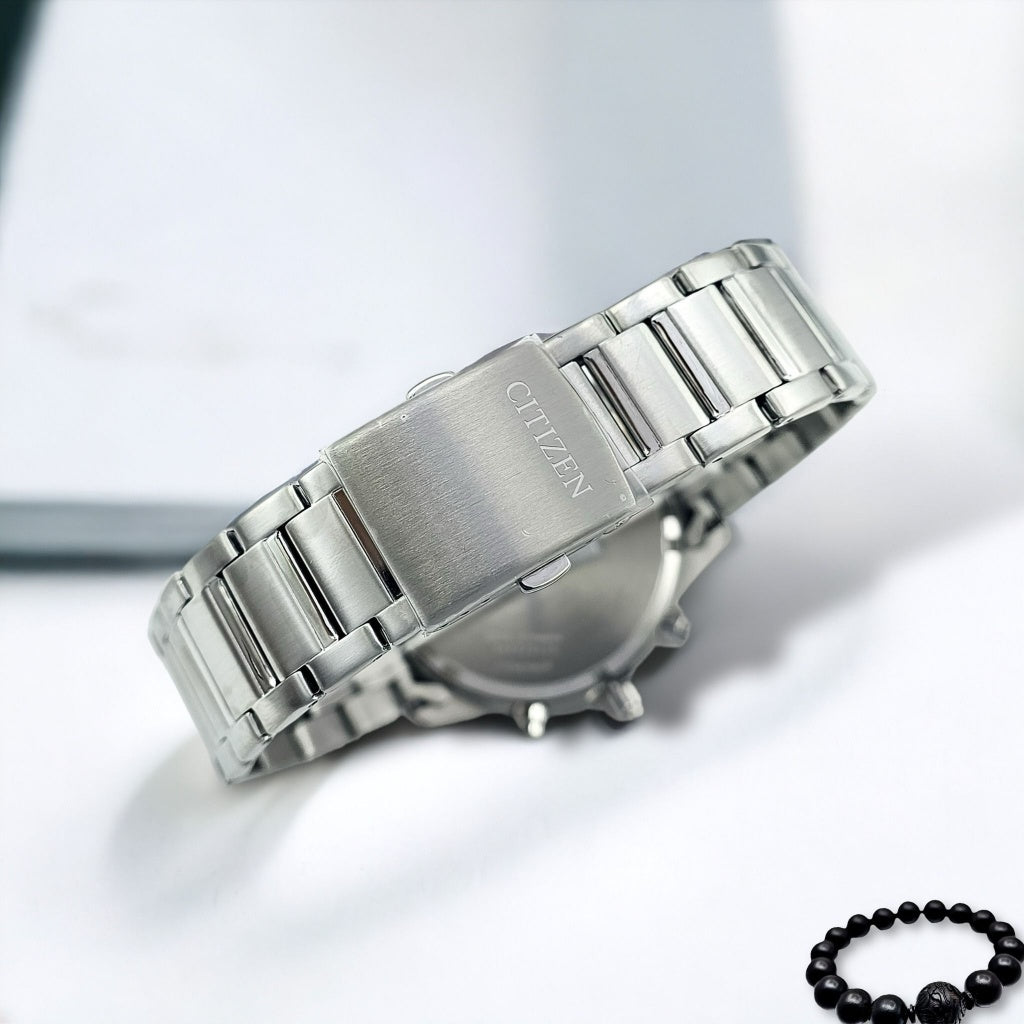 Citizen Men’s Quartz Chronograph Watch with Silver Stainless Steel – White Dial – AN3686-53A