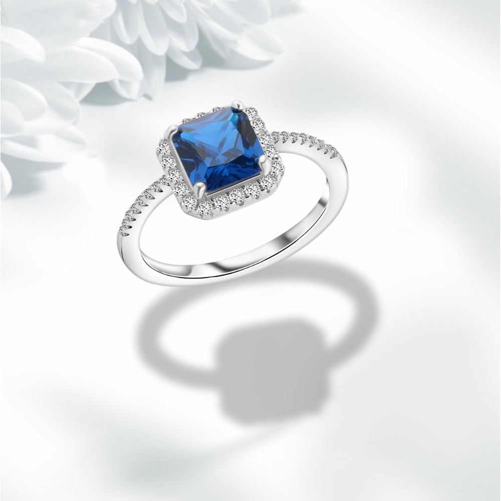 Blue Square Ring – 925 Sterling Silver with Bright Blue